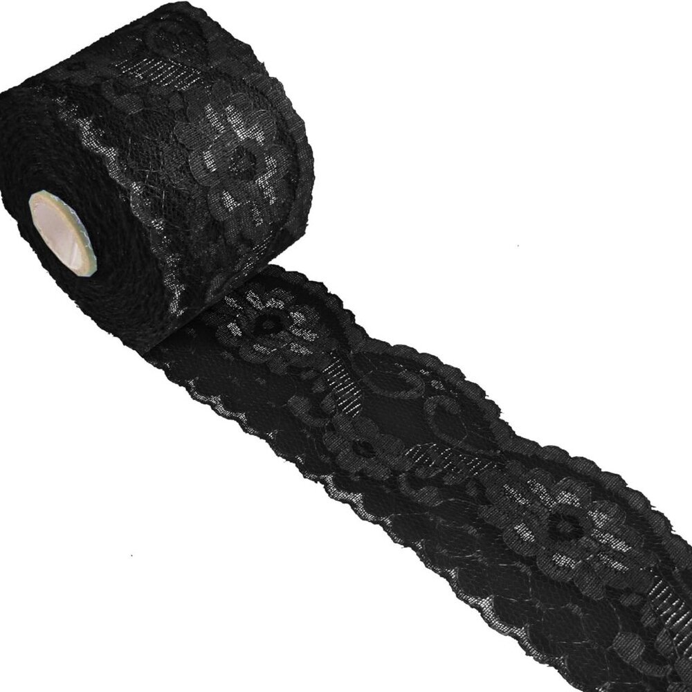 Black Lace Ribbon for Crafts - 20 Yards Floral Ribbon Lace Fabric Lace Trim by T
